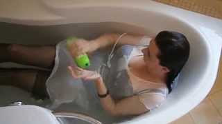 Wetlook - bath - white dress and black pantyhose