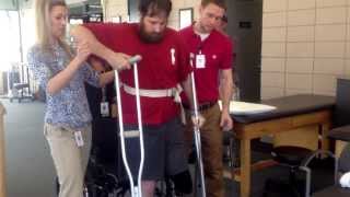 Walking with crutches for the first time