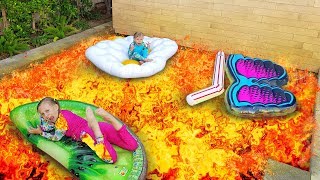 БАССЕЙН это ЛАВА ... POOL IS LAVA / ЛАВА ЧЕЛЛЕНДЖ в БАССЕЙНЕ / Дети играют в бассейне с НАДУВАШКАМИ