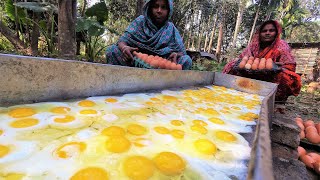 Different Style Eggs Omelette By Village Woman | Making Village Roti & Fried Egg For Our Cute Kids