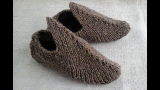 Мужские тапочки спицами.Экспресс МК. Вязание для начинающих.Самый простой способ вязания следков.