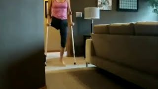 One legs amputee girls walking