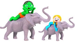 FUNNY KIDS RIDE ON ELEPHANTS ❤ Play Doh Cartoons For Kids