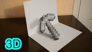 КАК нарисовать 3D рисунок КИРКА МАЙНКРАФТ ### 3D drawing PICKAXE MINECRAFT