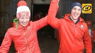 Олимпийские чемпионы Дарья Домрачева и Антон Кушнир принимают поздравления с победами на Играх