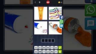4 Bilder 1 Wort [Sonnencreme, Farben, Zahnpasta, Tube]