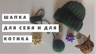 Простая и теплая шапка крючком (одна себе, вторая - котику)