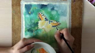 Картина акварелью Бабочка. Speed painting.