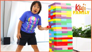 Ryan Pretend Play with Giant Jenga Color Blocks Toys!!!