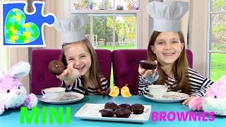 GIRLS BAKING MINI BROWNIES WITH THEIR EASTER BUNNIES!