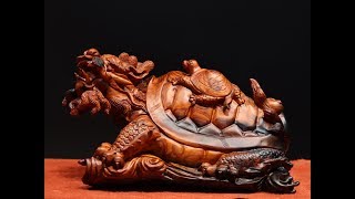 Tượng gỗ Long quy phong thủy gỗ trắc đỏ đen | linh vật thu hút tài lộc, thịnh vượng | xưởng_tượng_gỗ