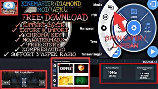 Aplikasi Kinemaster pro mod diamond full unlock, no watermark, open layer/lapisan, chroma key