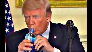 President Trump AWKWARD moment when he sips a drink of water during his speech