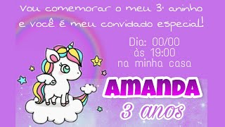 Como fazer convite tema unicórnio pelo celular no aplicativo Picsart | Blog Montando minha festa
