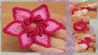 Irish Crochet Double Layered Flower Tutorial 19 Blume häkeln