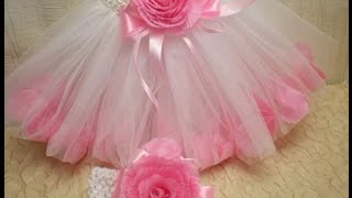 ЮБКА Туту с Лепестками Роз и ПОВЯЗКА для Малышки. Tutu Skirt  DIY / Flower/Tutorial. Часть 3.