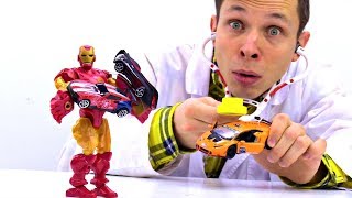 Игры с доктор Ой - Железный человек притягивает машинки