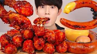 ASMR VOLCANO CHICKEN 굽네볼케이노 치킨 킬바사소세지 먹방 MUKBANG CHEESY KIELBASA SAUSAGE EATING SOUNDS チキン Ayam Gà 鸡