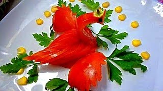 Птица из помидора. Украшения из помидора. Украшения из овощей. Decoration Of Vegetables