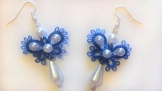 Серьги бабочки фриволите иглой Видео урок для начинающих. Анкарс Earrings butterfly frivolite needle