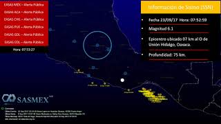 Info Sismos TV - Desempeño SASMEX (Alerta Pública) por sismo M6.1 en Oaxaca 23/09/2017 07:53 -