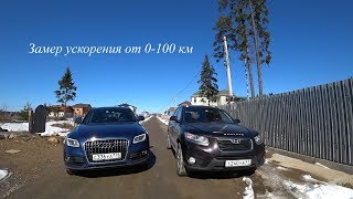 Audi Q5 / Hyundai Santa Fe 2. Замер ускорения от 0-100 км.