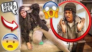 FALLING DOWN THE STAIRS PRANK ON GIRLFRIEND! *CUTE REACTION*