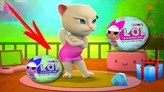 Моя Говорящая Анджела открывает 10 шаров ЛОЛ видео  для детей #УШАСТИК KIDS
