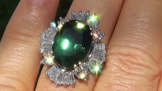 GIA Certified UNHEATED VVS1 Natural Green Sapphire Diamond 14k Cocktail Engagement Ring - A131370a