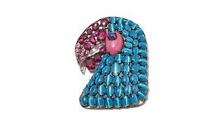Rara Avis by Iris Apfel Pink and Blue "Parrot" Pin