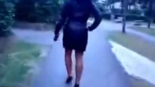 Hot Drunk Girl in High Heels and Leather Stumbles Home After a Nightout at the Club