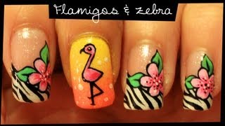 Flamingos & Zebra nail art