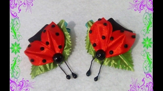 Заколка"Божья Коровка". Hairpin "Ladybird" kanzashi. #канзаши
