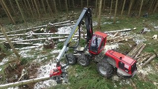 Harvester Komatsu 951 | Windwurf-Aufarbeitung nach Friederike | Drone Shots & Onboard