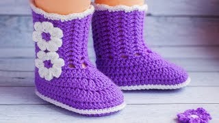 Пинетки сапожки крючком | Сапожки крючком для начинающих