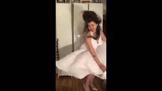 Super windy fan with my white pleated dress!