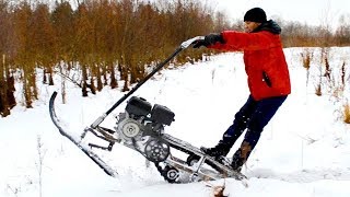 САМОДЕЛЬНЫЕ   МОТОСАНИ И  СНЕЖНЫЙ САМОКАТ НА ОСНОВЕ БЕНЗОПИЛЫ! СДЕЛАЙ САМ, СВОИМИ РУКАМИ! ОТЛИЧНЫЕ И