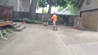 KID GETS NAILED WITH PUCK ON KNEE BONE, HOCKEY INJURY (FUNNY)