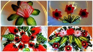4 ЛАЙФХАКА КАК КРАСИВО НАРЕЗАТЬ ОГУРЕЦ! КАК СДЕЛАТЬ  ЛИСТЬЯ ИЗ ОГУРЦА!