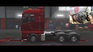 ETS2 jazda MAN TGX i mój kokpit z nowym stojakiem pod kierownice (dwa zdjecia są w 8,12sek.)