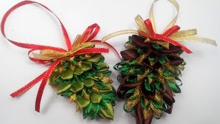 Kanzashi. Christmas bump / Канзаши. Новогодняя шишка