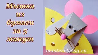 Простая поделка из цветной бумаги: мышка с сыром. Как сделать мышку из бумаги за 5 минут. Видео урок