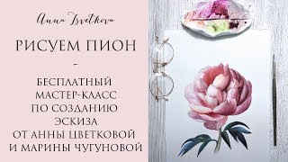 РИСУЕМ ПИОН. Бесплатный мастер-класс по созданию акварельного эскиза. Анна Цветкова, Марина Чугунова