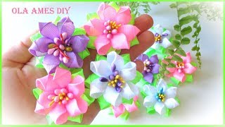 Канзаши/Цветы из узкой ленты/Easy DIY Narrow Ribbon Flowers/Kanzashi/Flores de fita/Ola ameS DIY