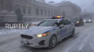 USA: Powerful blizzard batters NYC sending drivers skidding through snow