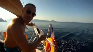Traversée Corse  a la voile 2015 avec dauphins