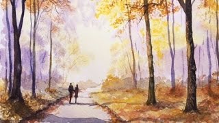 Рисуем парк. Массу деревьев, Осенняя пора. Акварель. Autumn park in watercolour