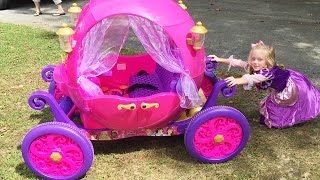 Disney Princess Carriage  Ride On Toy Power Wheels Car at The Pirate Ship Playground Park for Kids