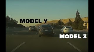 Un Tesla Model Y filmé sur les routes américaine circulant à coté d'une Model 3 !