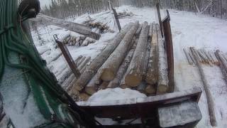 Погрузка леса в делянке. Урал лесовоз Атлант С-90. От первого лица.
